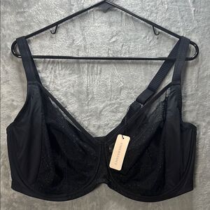 NWT New Understance Black Lace Sheer Salma Flexwire Full Coverage Bra Size 46G